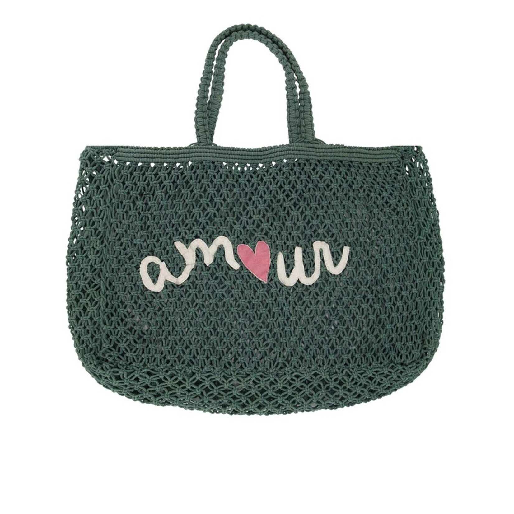 ZUSSS STRANDTAS MET BORDUUR AMOUR DONKER GROEN