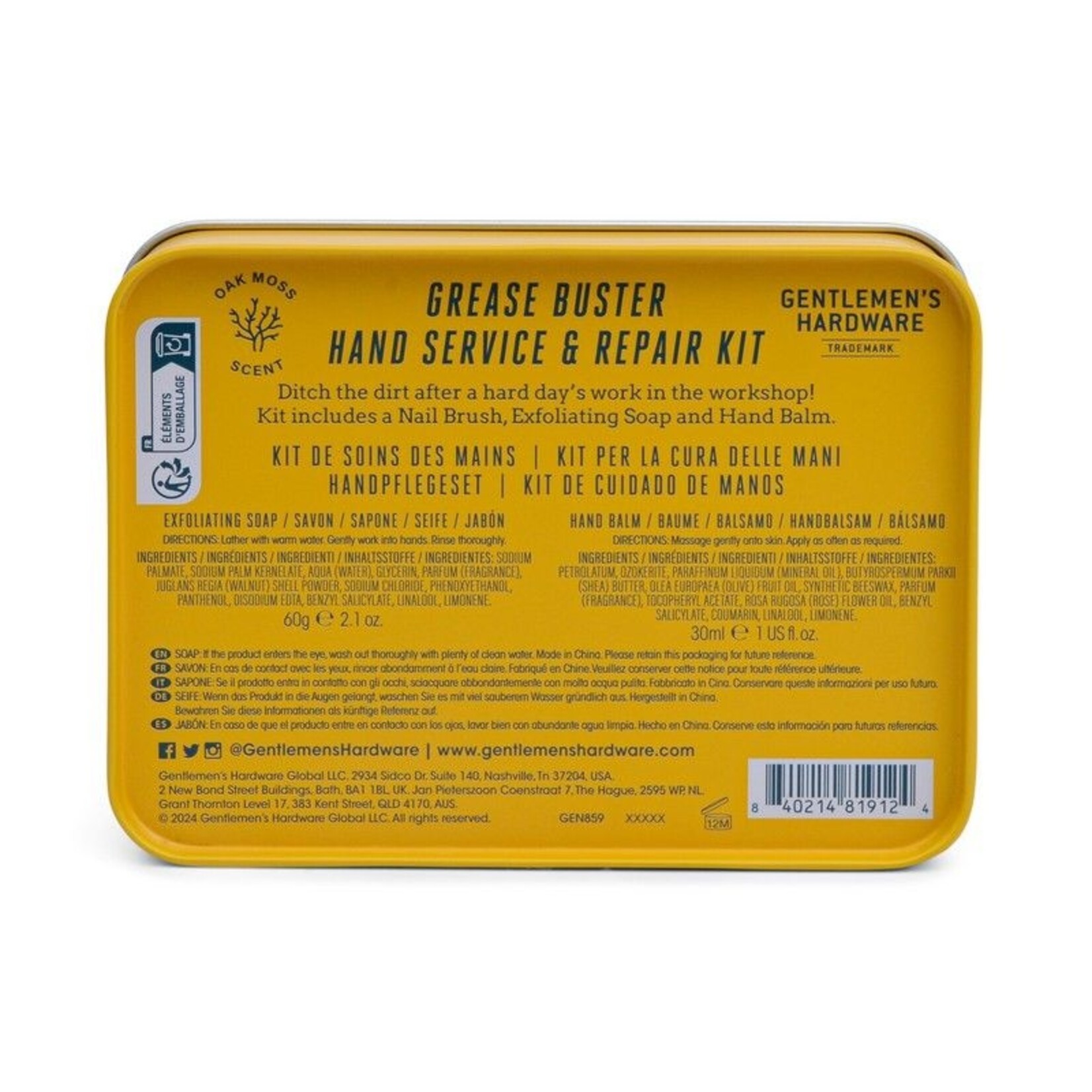 GENTLEMEN'S HARDWARE GREASE BUSTERS HAND CARE KIT