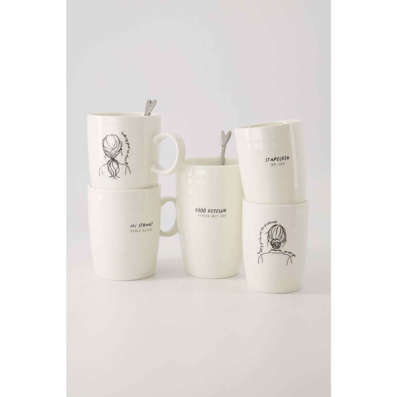 Zusss Koffiemok Stapelgek Wit/Zwart 200 ml