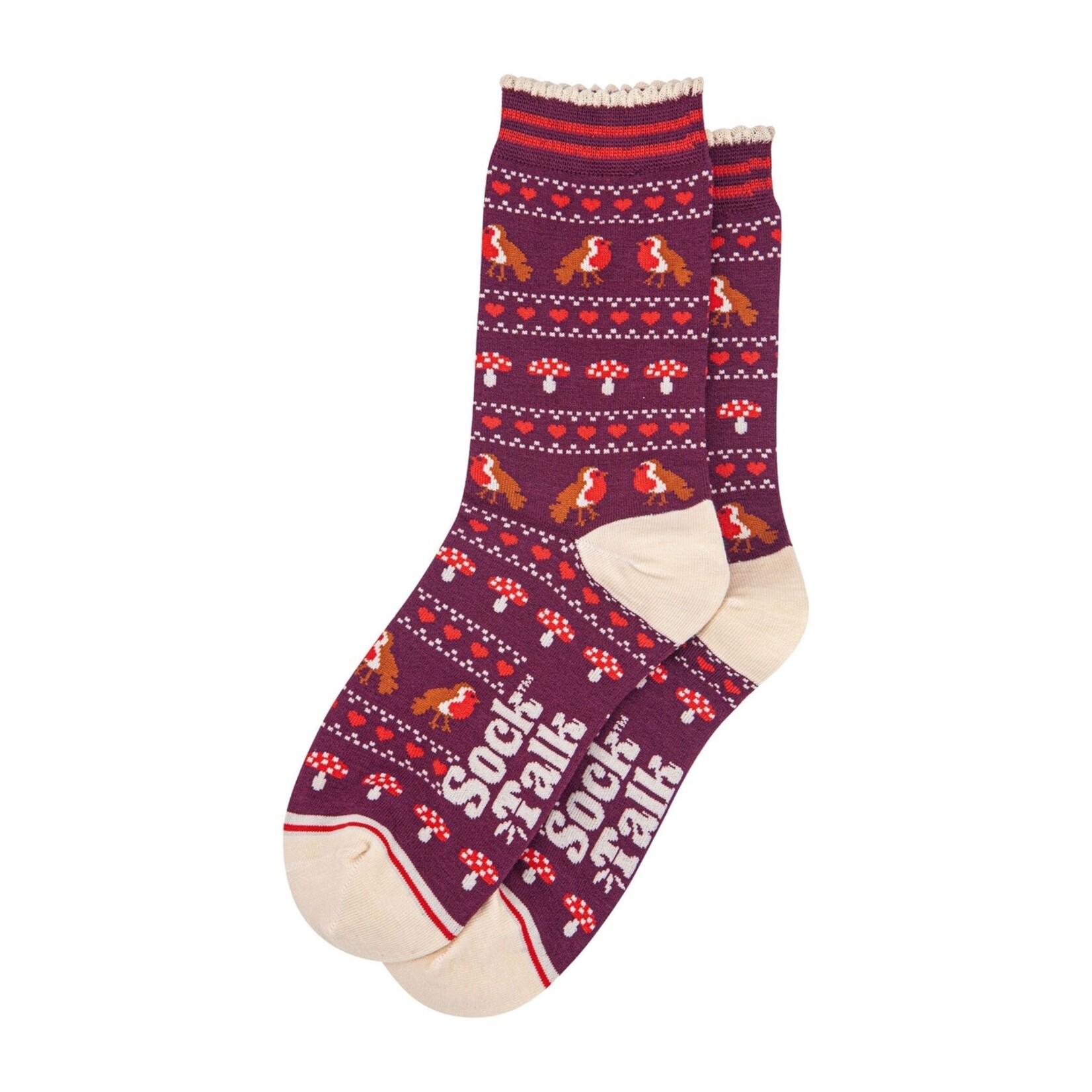 SOCK TALK BAMBOE SOKKEN - BERRY/CREAM, ROODBORSTJE FAIR ISLE 36-40