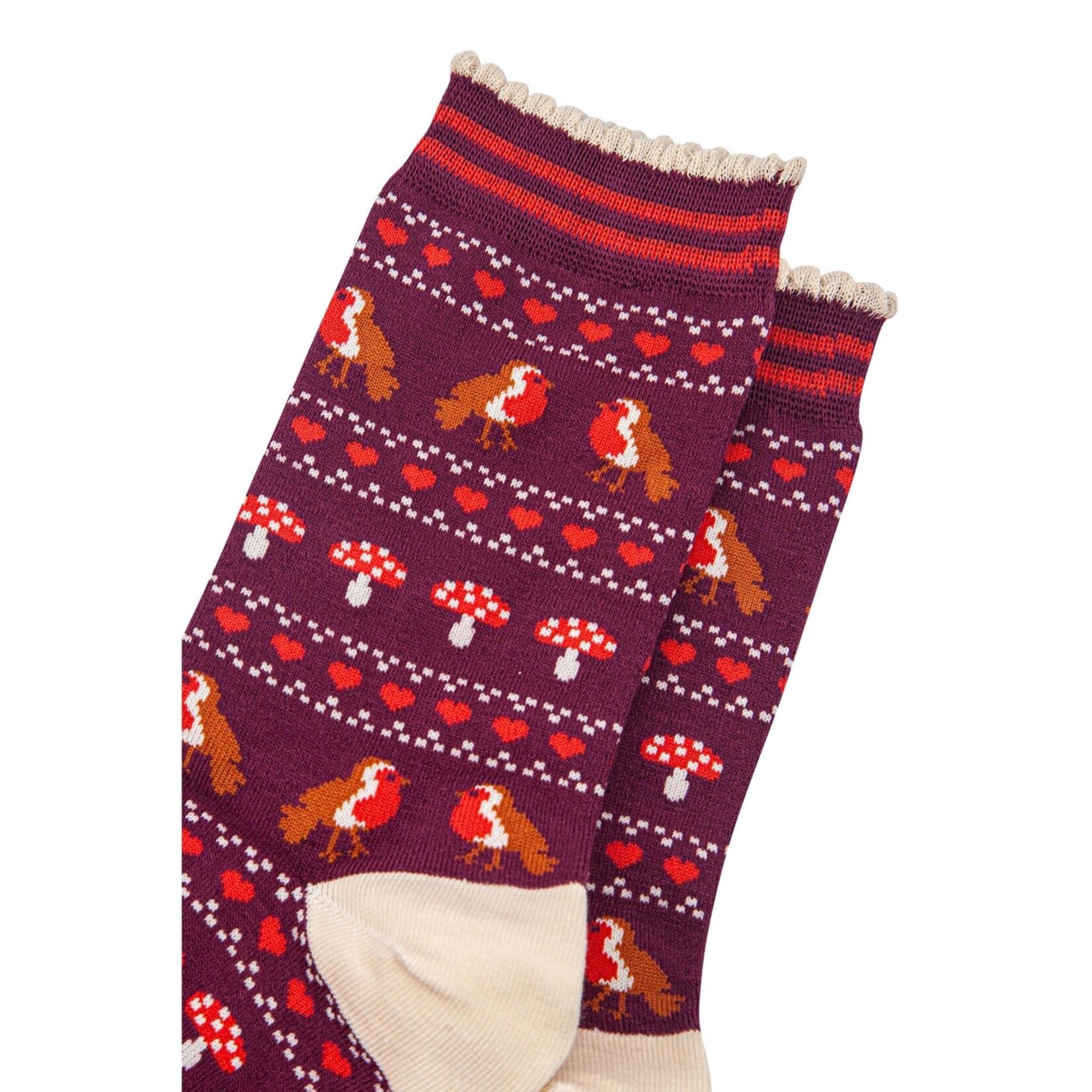 SOCK TALK BAMBOE SOKKEN - BERRY/CREAM, ROODBORSTJE FAIR ISLE 36-40