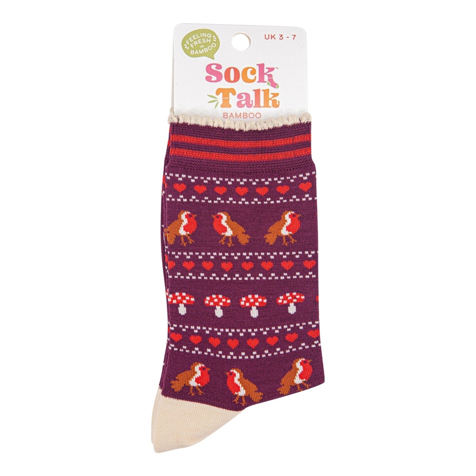 SOCK TALK BAMBOE SOKKEN - BERRY/CREAM, ROODBORSTJE FAIR ISLE 36-40