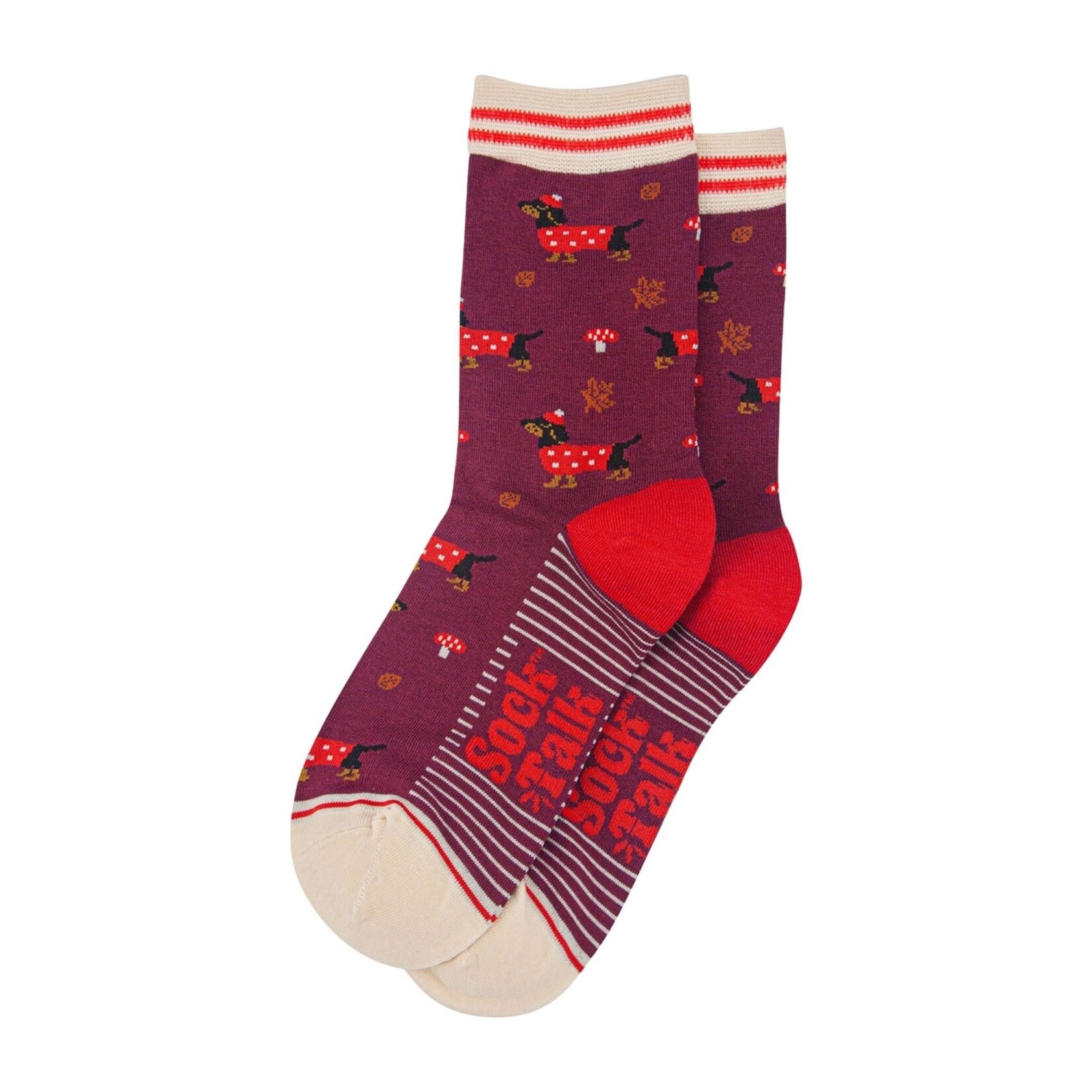 SOCK TALK BAMBOE SOKKEN - BERRY/CREAM, TECKEL PADDENSTOEL 36-40