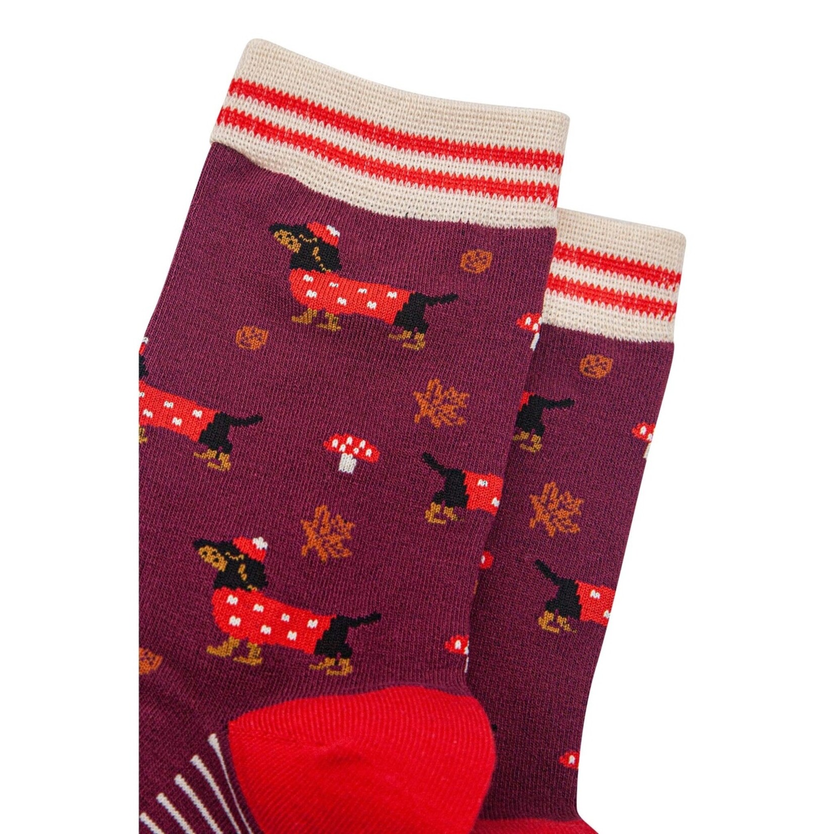 SOCK TALK BAMBOE SOKKEN - BERRY/CREAM, TECKEL PADDENSTOEL 36-40