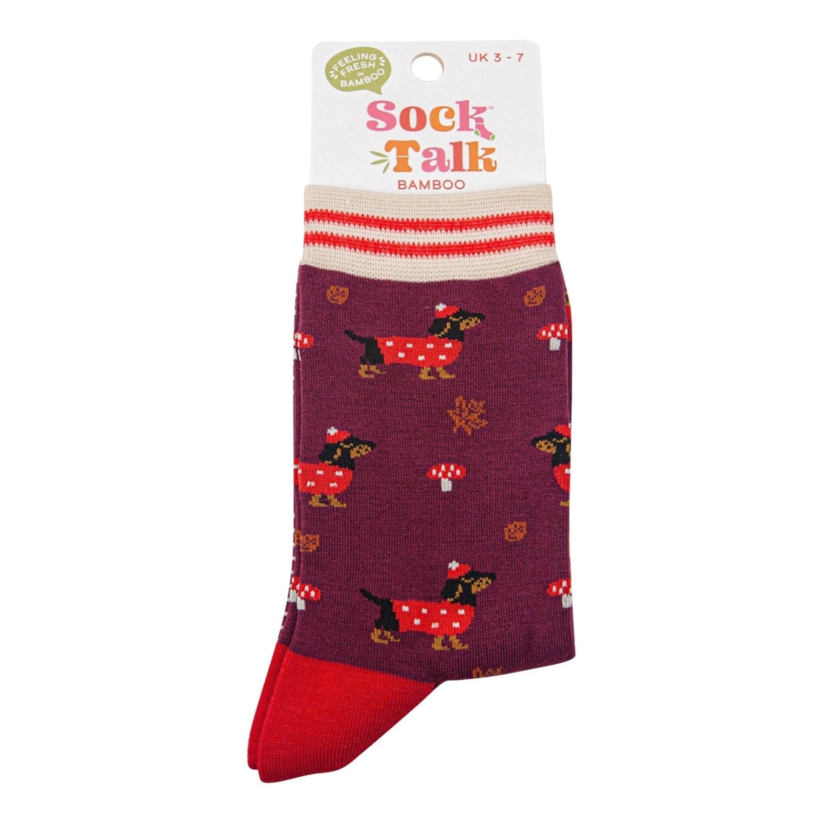 SOCK TALK BAMBOE SOKKEN - BERRY/CREAM, TECKEL PADDENSTOEL 36-40