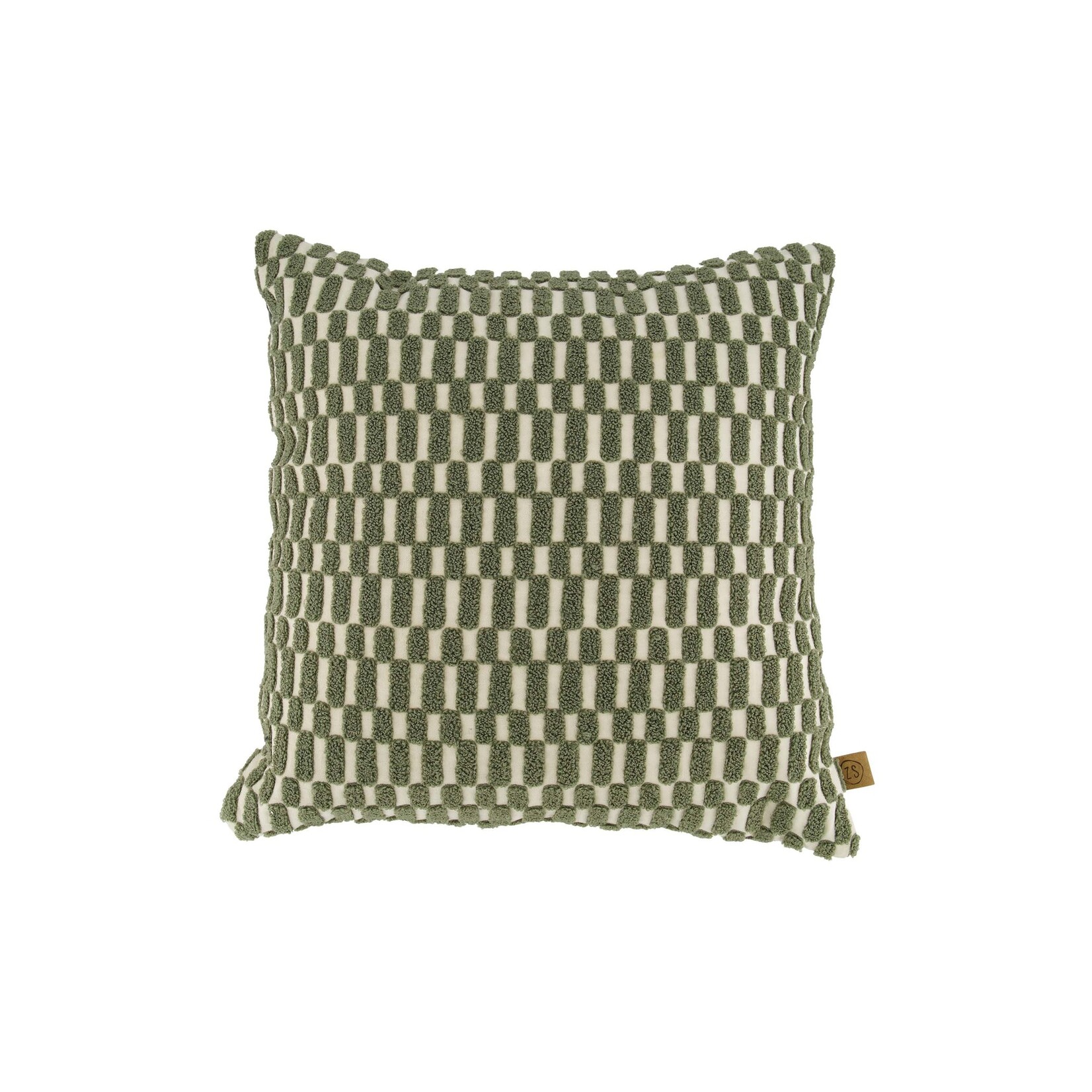 ZUSSS KUSSEN CORDUROY/VELVET GRAFISCH 45X45CM OFFWHITE/GROEN