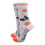 SOCK TALK BAMBOO SOKKEN - LIGHT GREY/ORANGE, CATS AND PUMPKINS 36-40