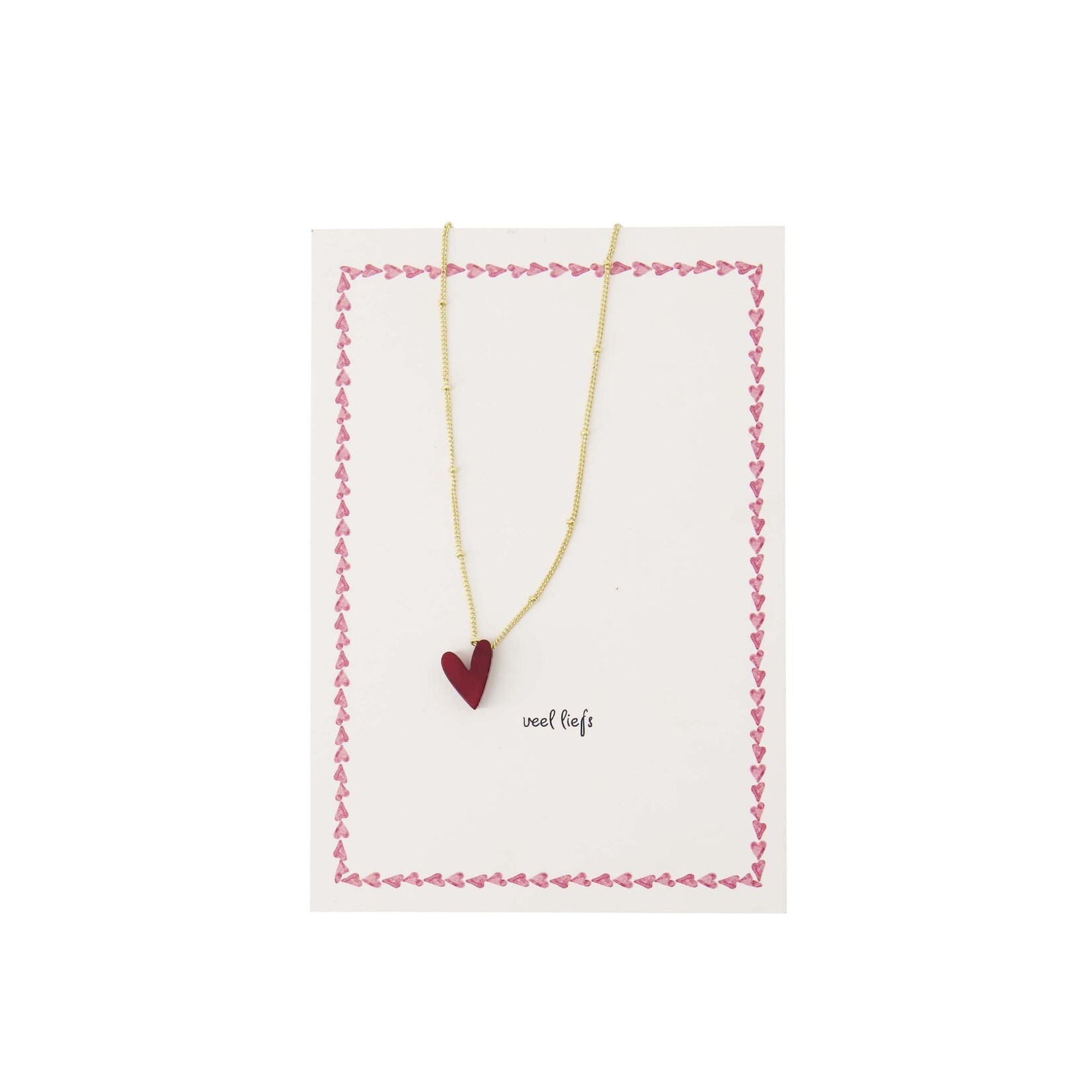 ZUSSS ANSICHTKAART KETTING HARTJE WIT/ROOD