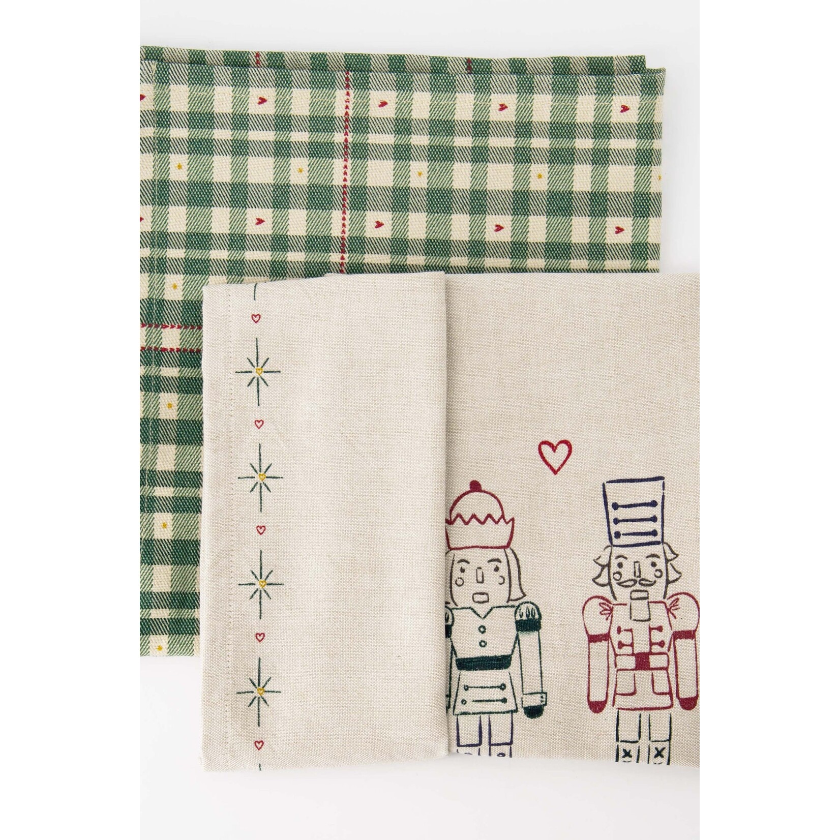 ZUSSS SET VAN 2 THEEDOEKEN KERSTKNUFFEL WIT/DONKERBLAUW/ROOD