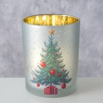 WINDLICHT CHRISTMAS TREE ROND H:12,5CM GLAS