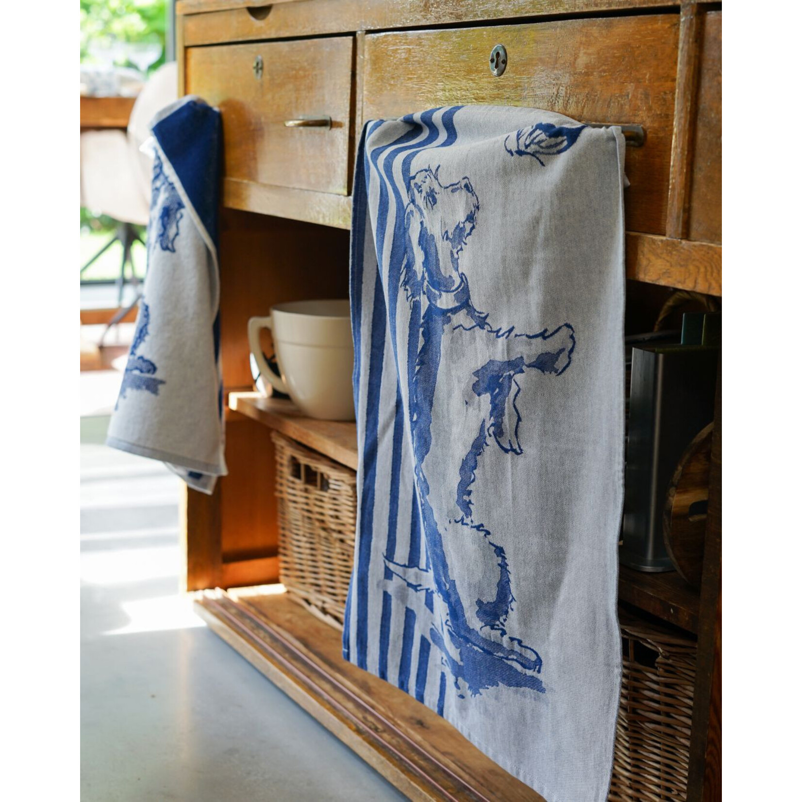 HEINEN DELFTS BLAUW THEEDOEK TECKEL NHAAN STREEP