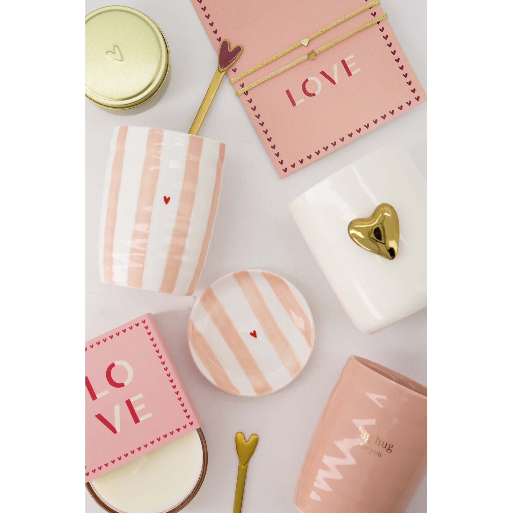 ZUSSS KOFFIEMOK STREEP HARTJE WIT/ROZE/ROOD