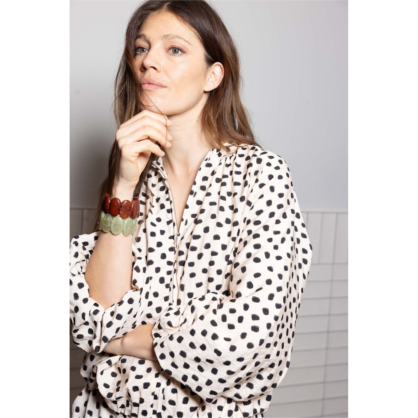 ZUSSS ARMBAND VAN KRALEN ELASTIEK OLIVE GREEN