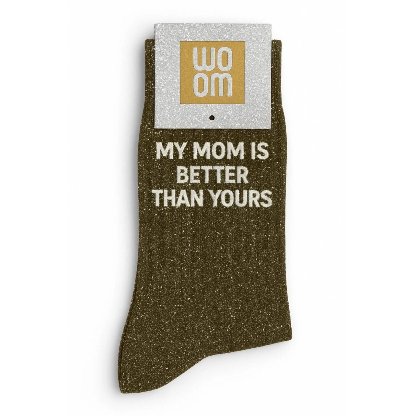 WOOM Glittersokken  "My mom is better than yours" - zwart