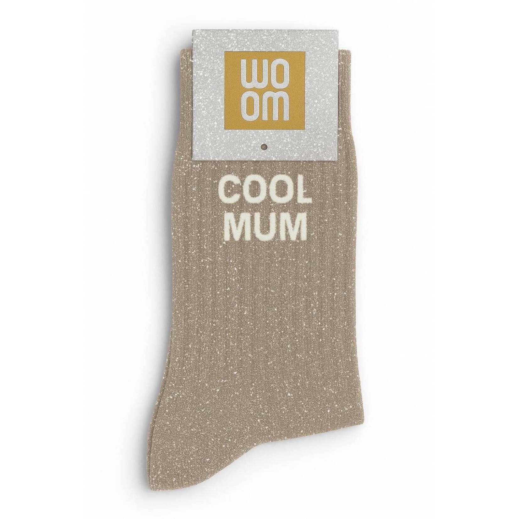 WOOM Glittersokken "cool mum" - beige