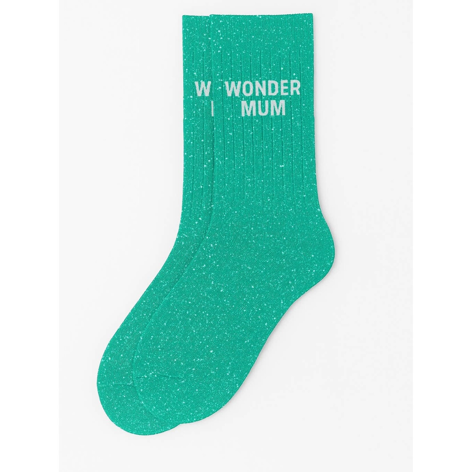 WOOM Glittersokken "Wonder Mum" - pistachegroen