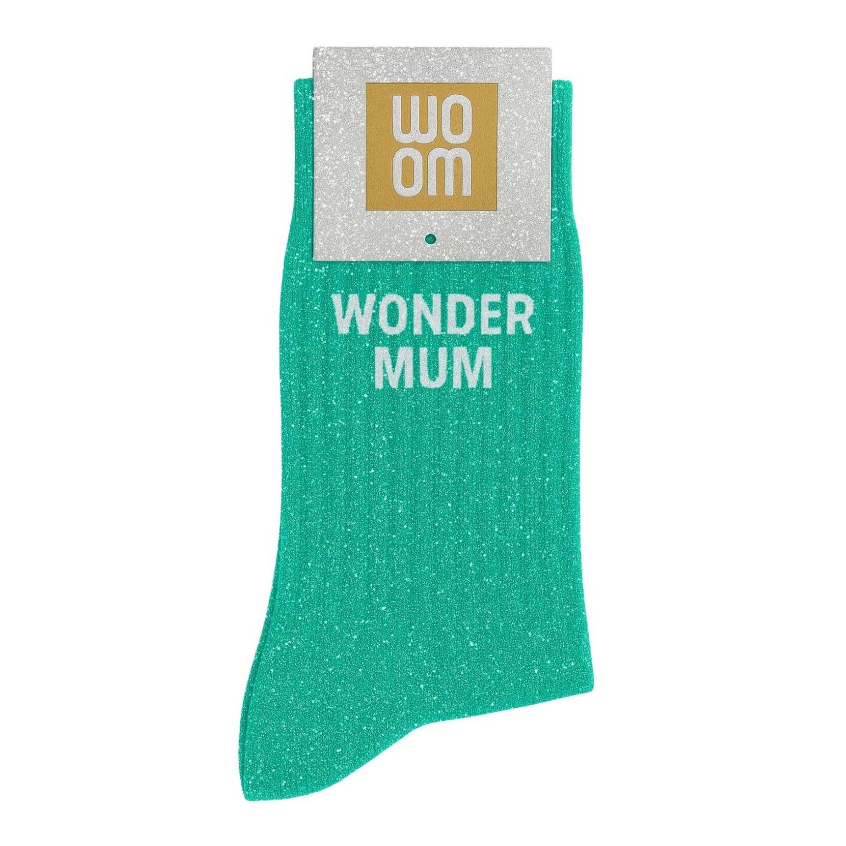 WOOM Glittersokken "Wonder Mum" - pistachegroen