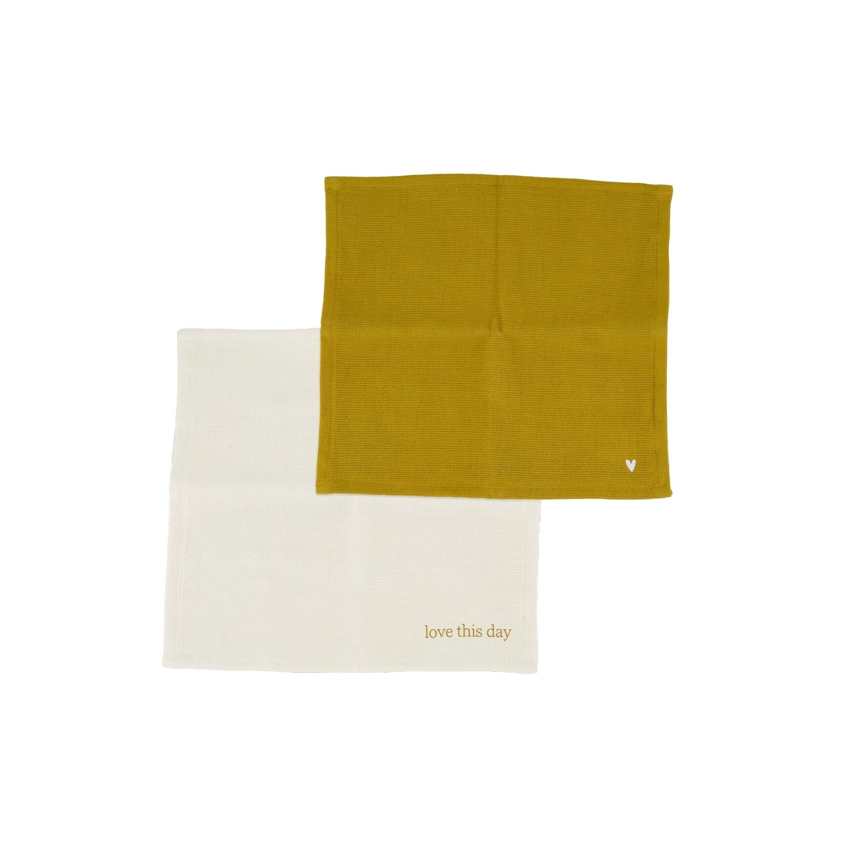 ZUSSS SET VAN 2 VAATDOEKENJES LOVE THIS DAY HARTJE WHITE/GOLD