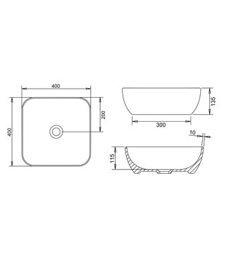 Waskom Keramiek Porto 40cm / Hoogglans Wit