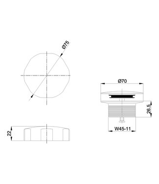 knop/plug badoverloopcombinatie geborsteld staal