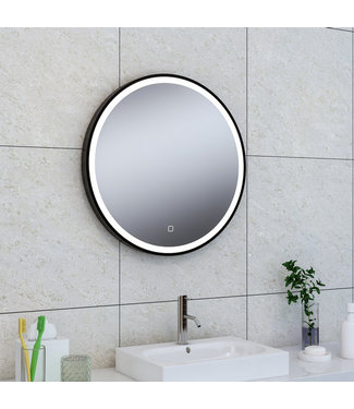 Wiesbaden Maro spiegel rond met LED, dimbaar en spiegelverwarming 60 cm mat zwart