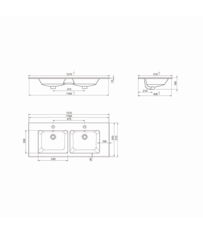 Wastafel Keramiek Ibiza 120cm / Hoogglans Wit — Hoogglans Wit / 120cm