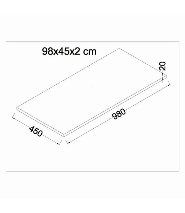 Wastafelblad 100x45x2 cm Quartz / Wit — Wit / 100x45x2 cm