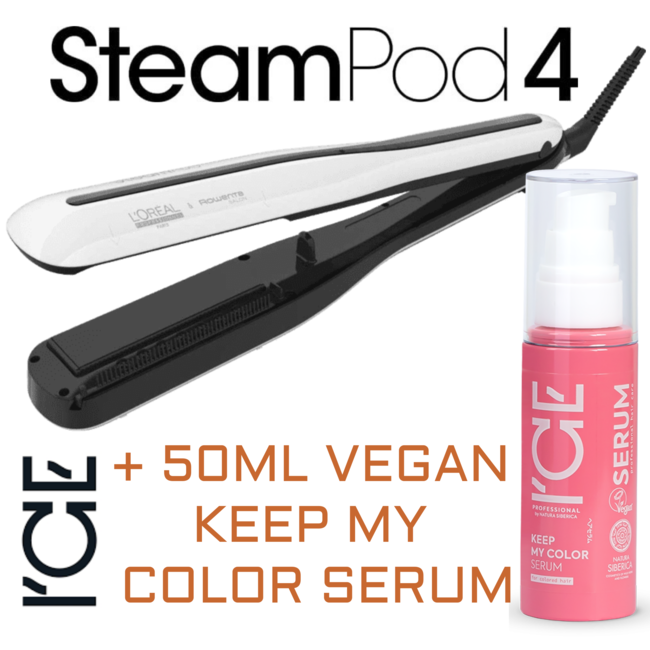 L'ORÉAL SteamPod 4.0 - Stoomstijltang  + Ice Keep My Color Serum 50ml