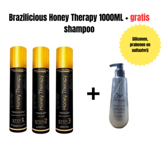 BRAZILICIOUS Honey Therapy Keratine 3 x 1000ml + Gratis shampoo 320ml