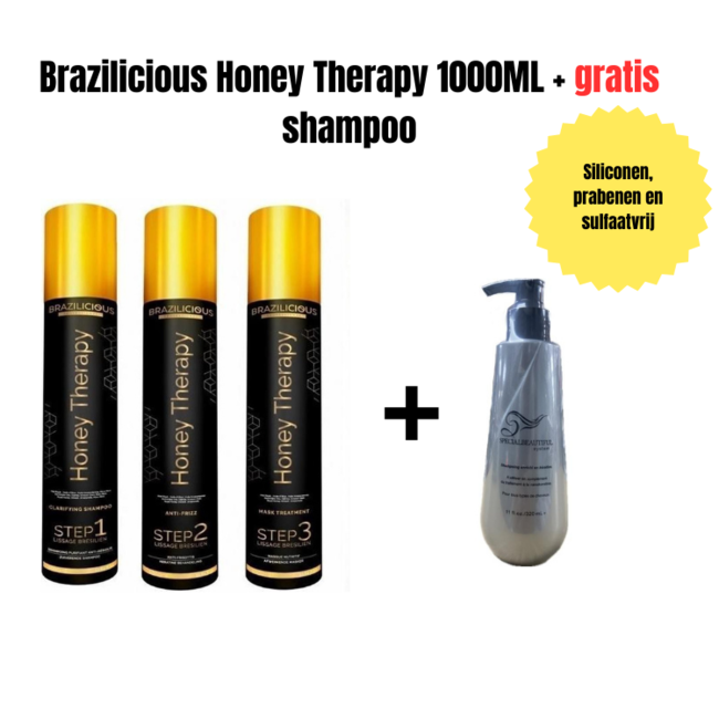 BRAZILICIOUS Honey Therapy Keratin 3 x 1000ml + Free shampoo 320ml