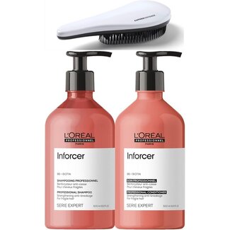 L'ORÉAL DUO PACK Inforcer Shampoo 500ml + Conditioner 500ml + borstel