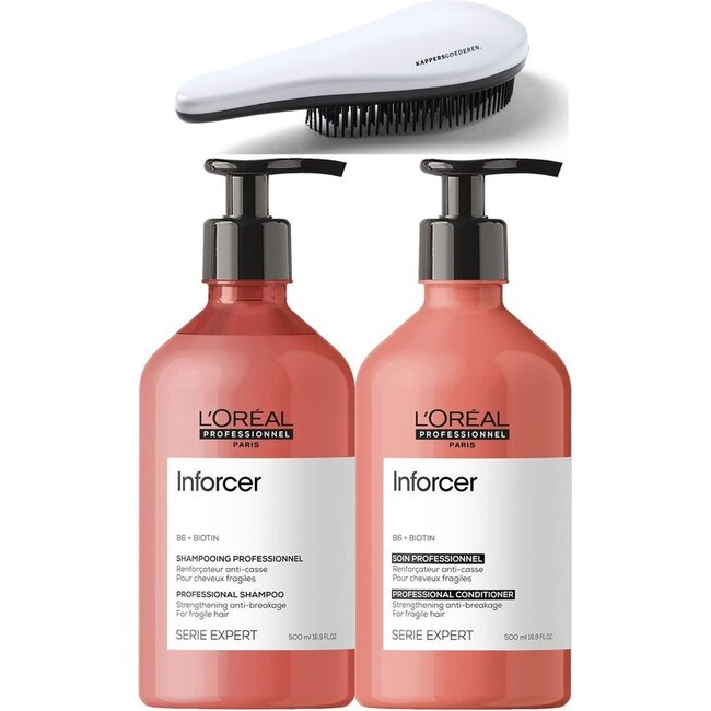 L'ORÉAL DUO PACK Inforcer Shampoo 500ml + Conditioner 500ml + borstel