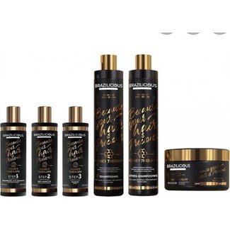 BRAZILICIOUS Honey Therapy Keratine 3 x 100ml &  Honey Shampoo & Conditioner & masker 3x300ml