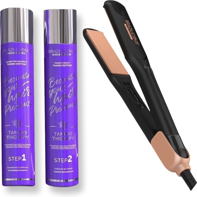 BRAZILICIOUS Tanino Therapy Keratin 2 x 1000 ml & StijlTang Van BraziliCious 250°G