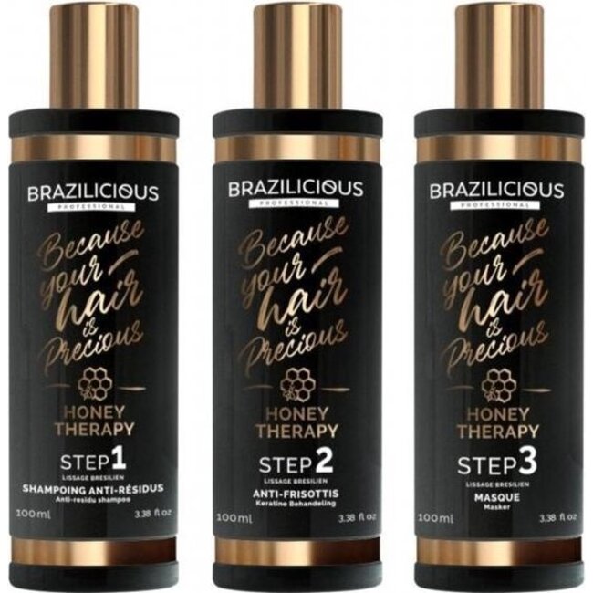 BRAZILICIOUS Honey Therapy Keratine 3 x 100ml  + 300ml Shampoo & Conditioner