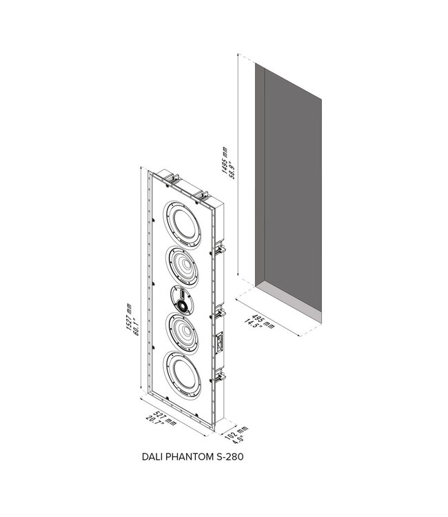 Dali Phantom S-280 2x 10 inch/2x 8 inch (103mm) -Wand Inbouw Luidspreker