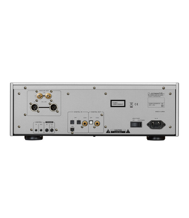 Luxman SACD/CD-speler en D/A-converter met ROHM BD34302EKV dual-mono DAC, LIFES 1,1 analoge uitgangstrap, USB tot 768kHz/32-bit en DSD 22,5MHz, balanced XLR en OLED-display