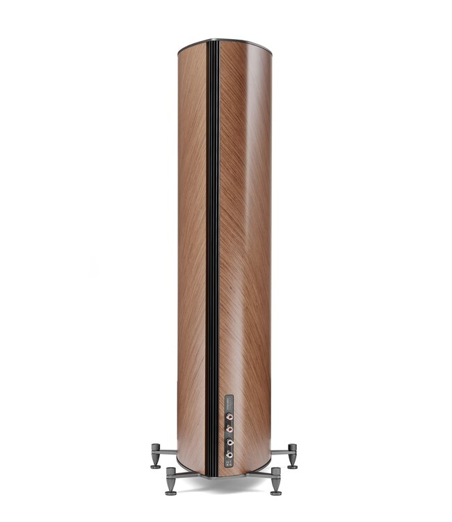 Sonus faber Olympica G3 V: flagship 3-weg vloerstaande luidspreker met 1,1-inch Damped Apex Dome-tweeter, 6,5-inch Camelia-midrange met stofvering, drie 6,5-inch woofers, Phase Coherence Crossover met IFF Paracross Topology en 45-graden herringbone fineer