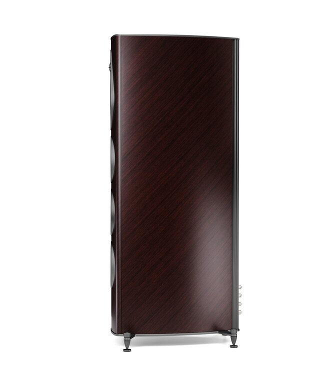 Sonus faber Olympica G3 V: flagship 3-weg vloerstaande luidspreker met 1,1-inch Damped Apex Dome-tweeter, 6,5-inch Camelia-midrange met stofvering, drie 6,5-inch woofers, Phase Coherence Crossover met IFF Paracross Topology en 45-graden herringbone fineer