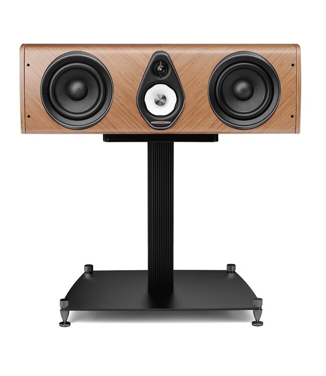 Sonus faber Olympica G3 Center: 3-weg centerspeaker met 0,75-inch Damped Apex Dome-tweeter, 4-inch Camelia-midrange met stofvering, twee 6,5-inch woofers, Phase Coherence Crossover met IFF Paracross Topology en 45-graden herringbone fineer