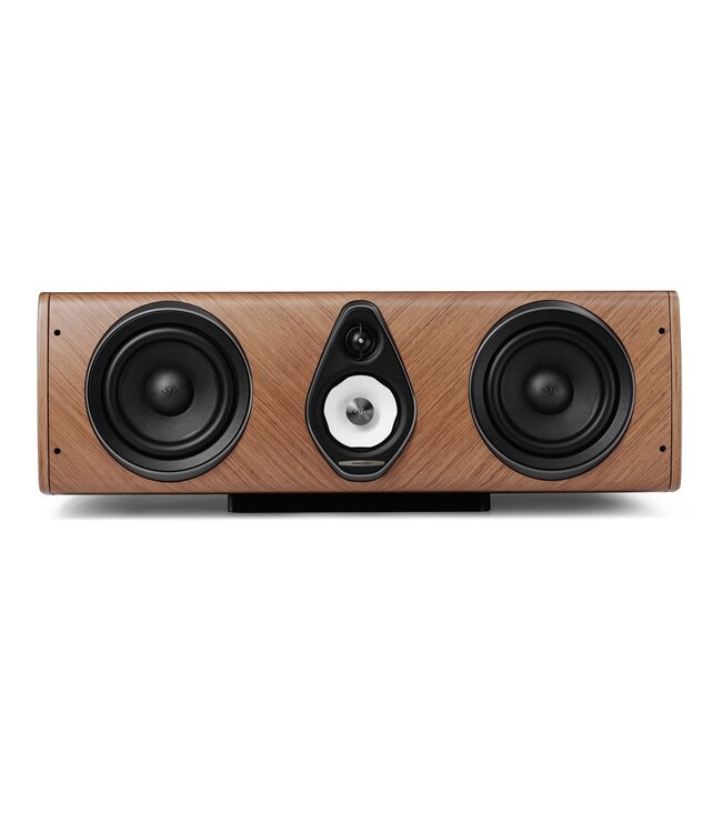Sonus faber Olympica G3 Center: 3-weg centerspeaker met 0,75-inch Damped Apex Dome-tweeter, 4-inch Camelia-midrange met stofvering, twee 6,5-inch woofers, Phase Coherence Crossover met IFF Paracross Topology en 45-graden herringbone fineer