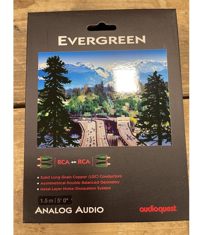 Audioquest Evergreen RCA-RCA 1,5 Meter – LGC Geleiders, Geschuimd PE Isolatie en NDS | Nieuw in Beschadigde Verpakking