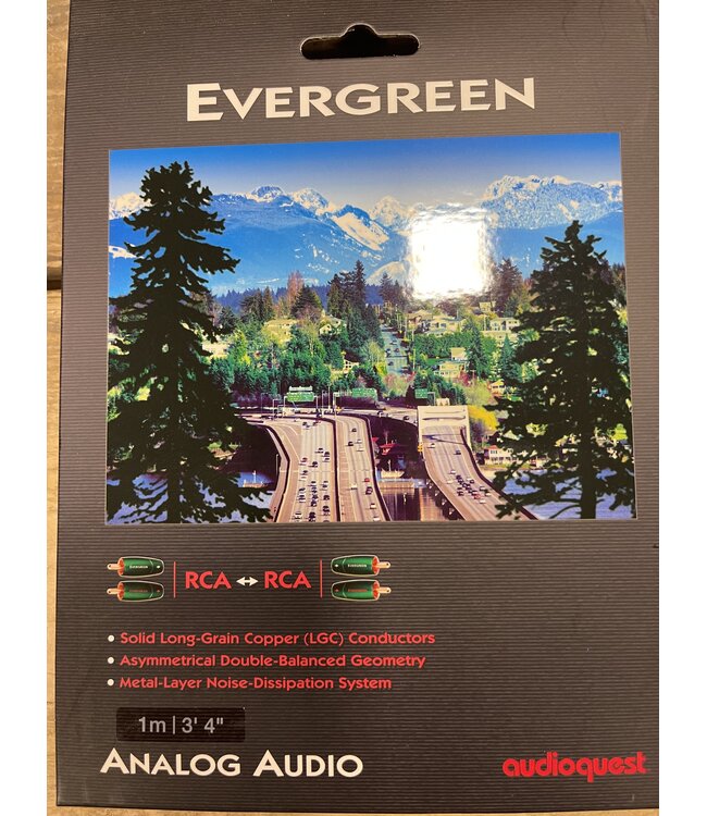Audioquest Evergreen RCA-RCA 1 Meter – LGC Geleiders, Geschuimd PE Isolatie en NDS | Nieuw in Beschadigde Verpakking