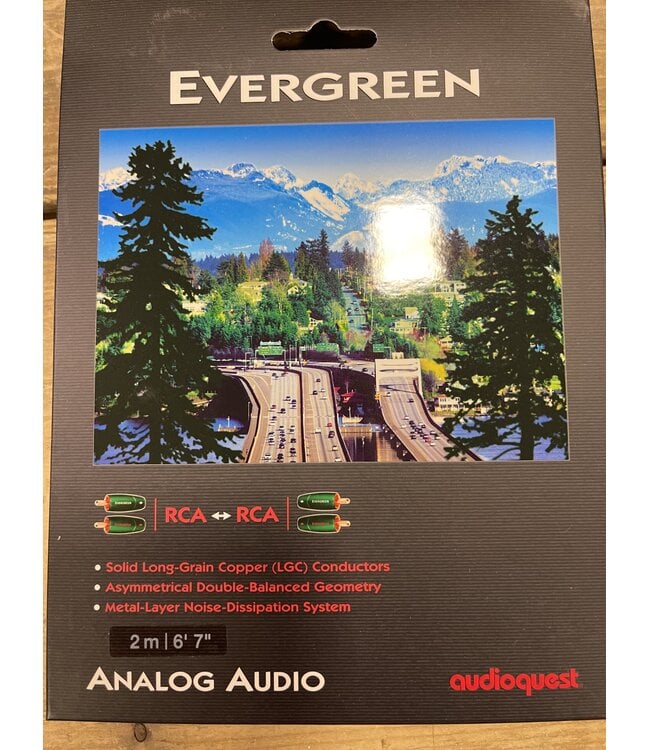 Audioquest Evergreen RCA-RCA 2 Meter – LGC Geleiders, Geschuimd PE Isolatie en NDS | Nieuw in Beschadigde Verpakking