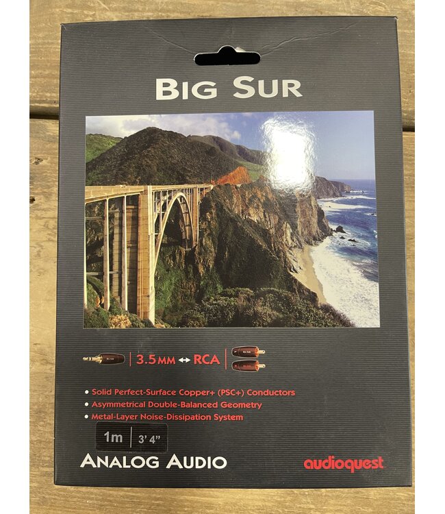 Audioquest Big Sur 3,5mm–RCA 1 Meter – PSC+ Geleiders, Foamed-PE Isolatie en NDS | Nieuw in Beschadigde Verpakking