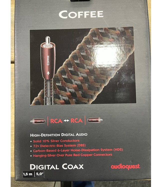 Audioquest Coffee Digital Coax 1,5 Meter – 10% Verzilverde Geleiders, DBS en 6-Laags NDS | Demomodel in Originele Verpakking