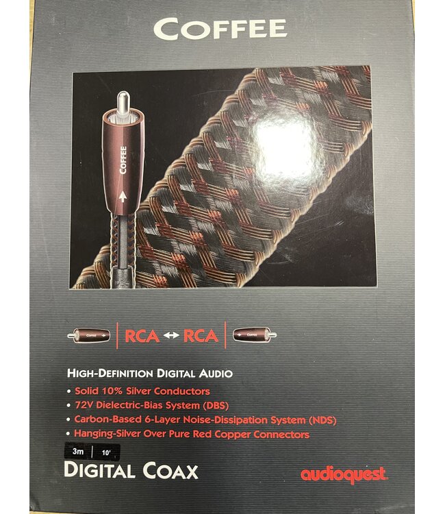 Audioquest Coffee Digital Coax 3 Meter – 10% Verzilverde Geleiders, DBS en 6-Laags NDS | Demomodel in Originele Verpakking