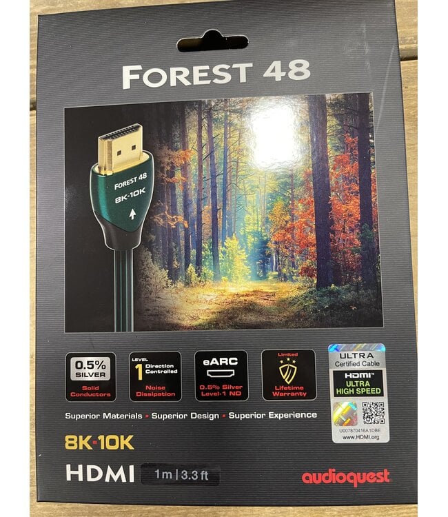 Audioquest Forest 48 HDMI 1 Meter – 48Gbps, 8K/10K, eARC en 0,5% Silver-Plated Copper | Nieuw in Beschadigde Verpakking