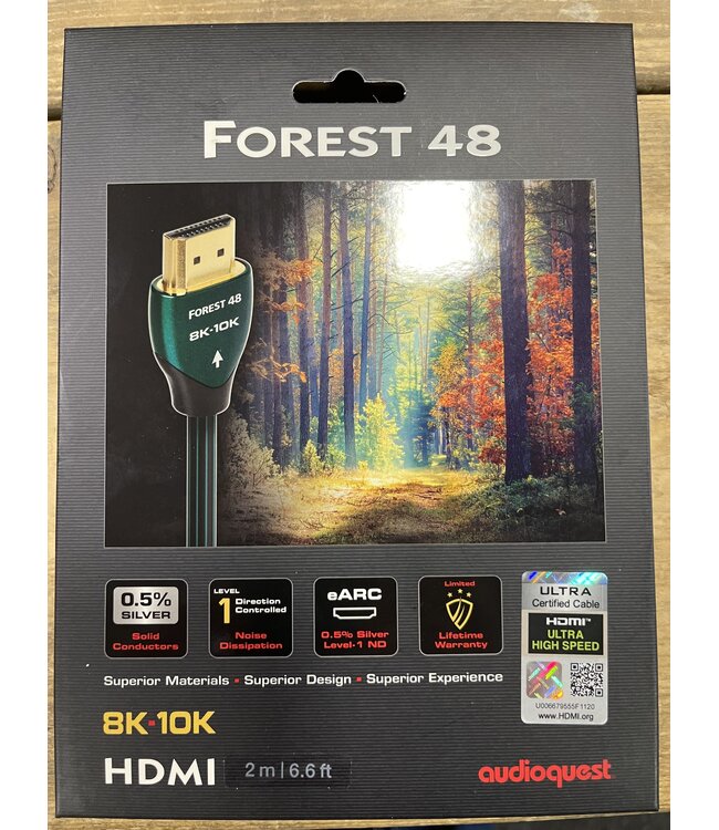 Audioquest Forest 48 HDMI 2 Meter – 48Gbps, 8K/10K, eARC en 0,5% Silver-Plated Copper | Nieuw in Beschadigde Verpakking
