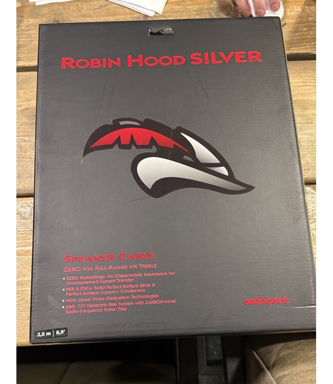 Audioquest Robin Hood Silver ZERO Luidsprekerkabel 2,5 Meter – PSS & PSC+ Geleiders, ZERO-Tech en 72V DBS | Nieuw